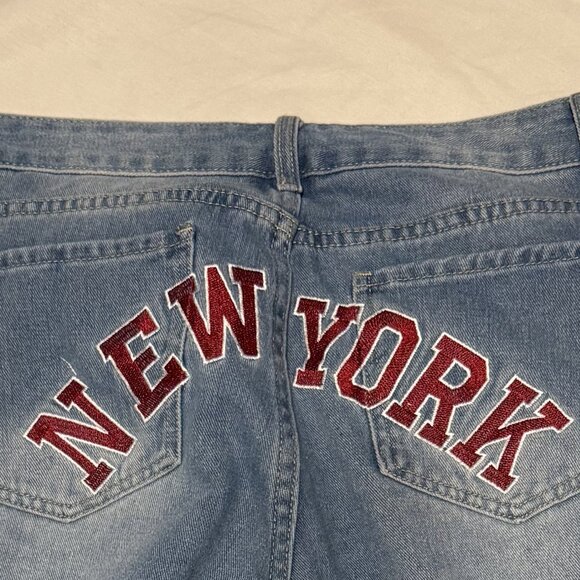NEW YORK Woman's Jeans 90's Vintage Embroidery Baggy Denim Y2K High Waist Korean - Picture 1 of 9